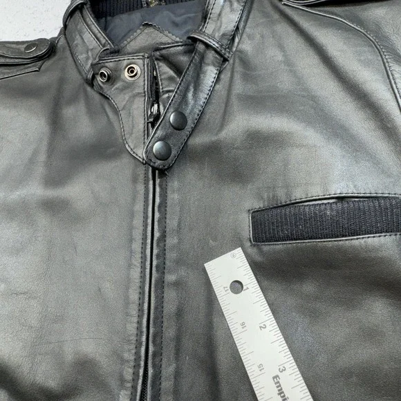 Vintage Cooper Leather Jacket Mens 46 Black Bomber Flight Epaulets Band Hand 80s